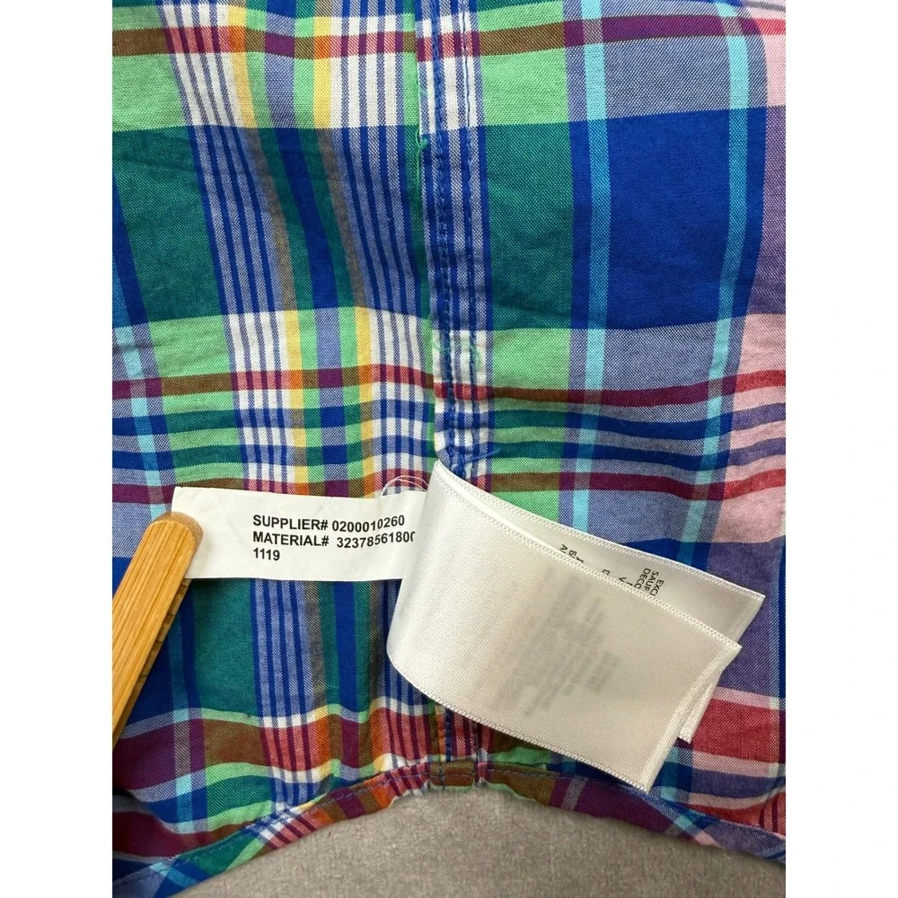 Polo Ralph Lauren Boys L 14-16 Multicolor Plaid Madras Button Down Shirt Stretch